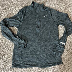 Nike Dri-FIT Running Shirt Men's S Green Heathered 1/4 Zip Pullover Thumbholes